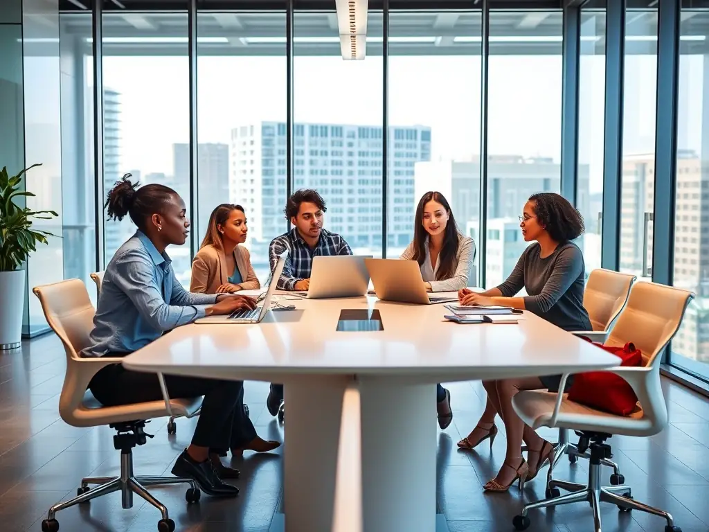 An image of a diverse group of women entrepreneurs collaborating on a project in a co-working space in Cape Town, representing entrepreneurial spirit and teamwork.